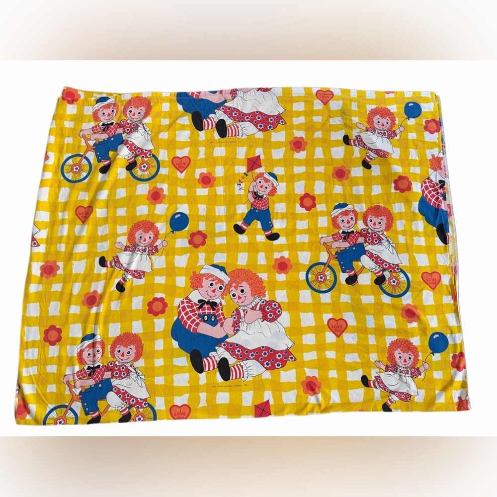 Vintage Raggedy Ann & Andy Twin Flat Sheet Yellow Gingham